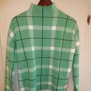 NWOT JNY Jones New York Mock Neck Sweater M Green Plaid Raglan Long Sleeve Thick